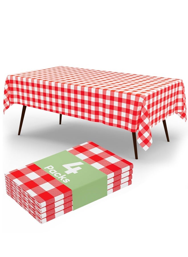 غطاء طاولة مستطيل أحمر وأبيض مدقق للنزهة، عيد الميلاد، حفلة، 54 × 108 بوصة غطاء طاولة بلاستيكي مقاوم للماء، 4 علب - Image 1