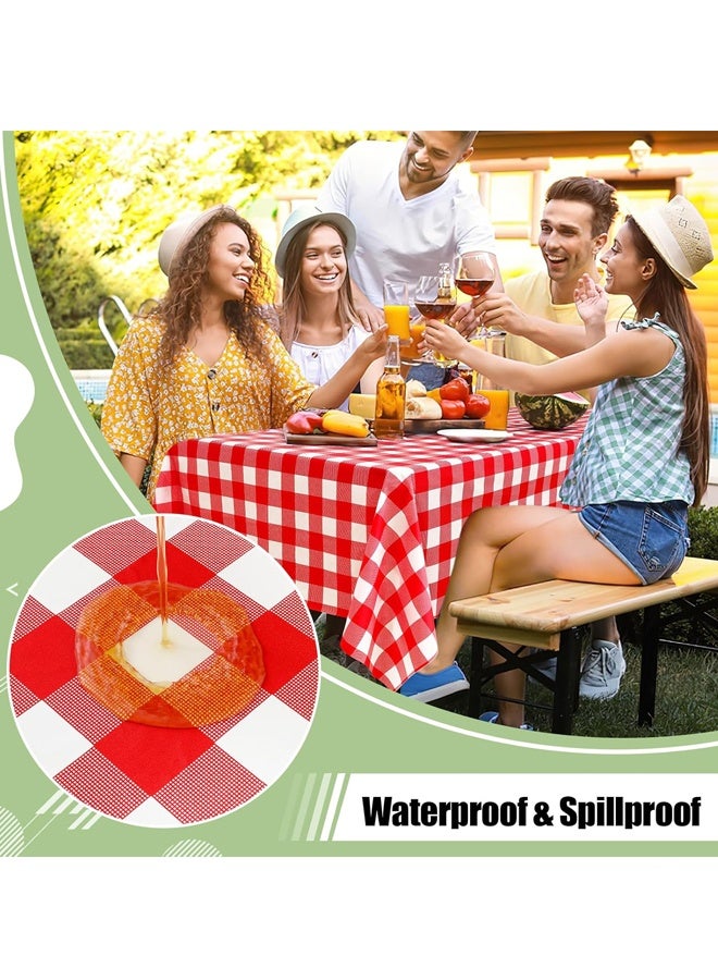 غطاء طاولة مستطيل أحمر وأبيض مدقق للنزهة، عيد الميلاد، حفلة، 54 × 108 بوصة غطاء طاولة بلاستيكي مقاوم للماء، 4 علب - Image 4