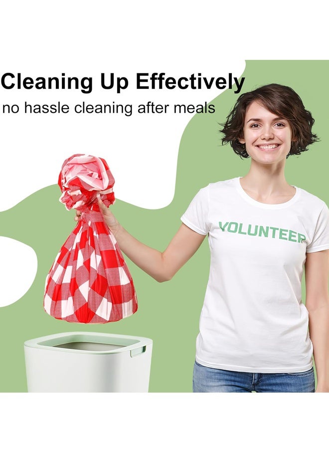 غطاء طاولة مستطيل أحمر وأبيض مدقق للنزهة، عيد الميلاد، حفلة، 54 × 108 بوصة غطاء طاولة بلاستيكي مقاوم للماء، 4 علب - Image 5