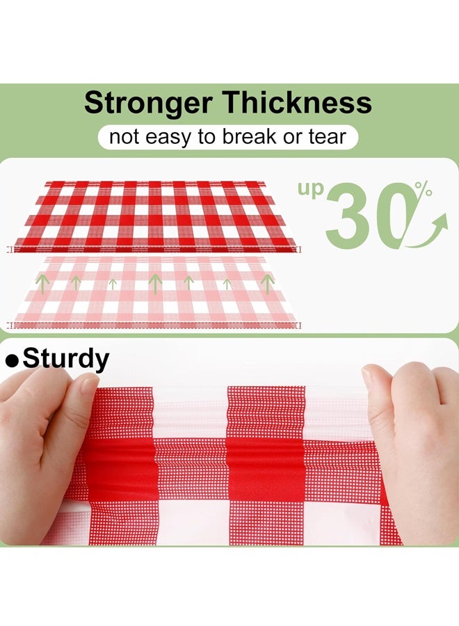 غطاء طاولة مستطيل أحمر وأبيض مدقق للنزهة، عيد الميلاد، حفلة، 54 × 108 بوصة غطاء طاولة بلاستيكي مقاوم للماء، 4 علب - Image 3