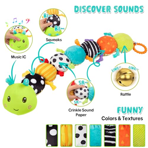 TOHIBEE Baby Stuffed Animal Toys for 0-6 6-12 Months, Baby Musical Caterpillar Tummy Time Toys for Babies 3 6 9 12 18 Months, Newborn Infant Sensory Toys Christmas Gifts Stocking Stuffers - Image 3