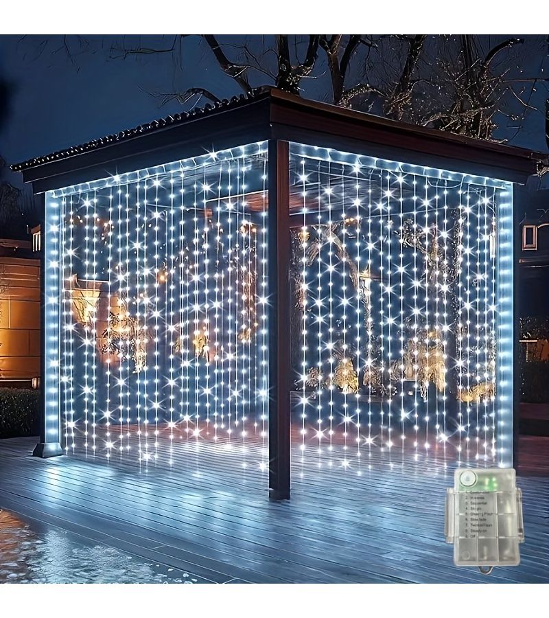 300 لمبة LED على شكل شلال بطول 118 بوصة للاستخدام الخارجي، تعمل بالبطارية، 8 أوضاع للديكور - Image 1