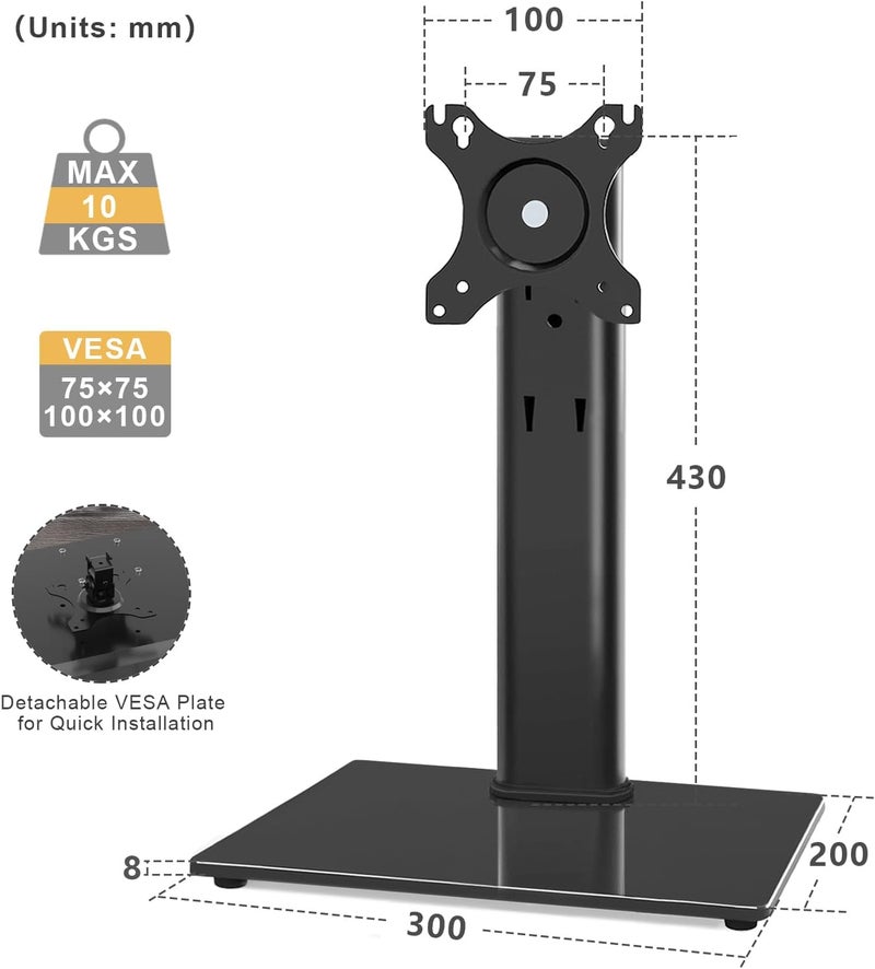 Hamood Trendy widespread design Universal Monitor Stand 13"-32" Flat/Curved Screens, 360° Rotation, Height Adjustable, VESA 75x75/100x100mm, Up to 10kg/22 lbs, Cable Management, Sleek Matte Black HMD-1523 Diverse purchase options - Image 4
