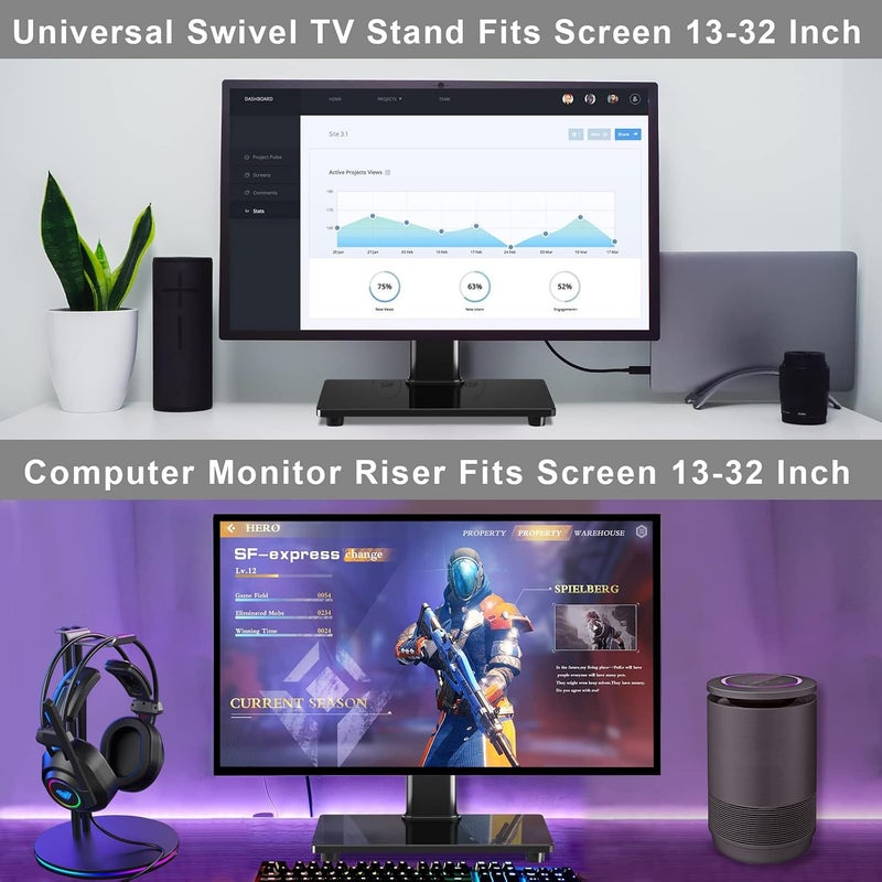 Hamood Trendy widespread design Universal Monitor Stand 13"-32" Flat/Curved Screens, 360° Rotation, Height Adjustable, VESA 75x75/100x100mm, Up to 10kg/22 lbs, Cable Management, Sleek Matte Black HMD-1523 Diverse purchase options - Image 2