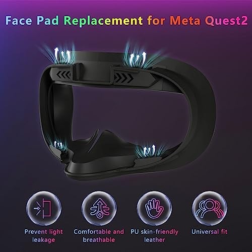 Saqico Face Pad Replacement for Oculus Quest 2 - Comfortable PU Leather & Memory Foam VR Face Cushion - Anti-Sweat - Ergonomic Design - Compatible with Meta Quest 2 - Easy to Install & Clean - Image 2