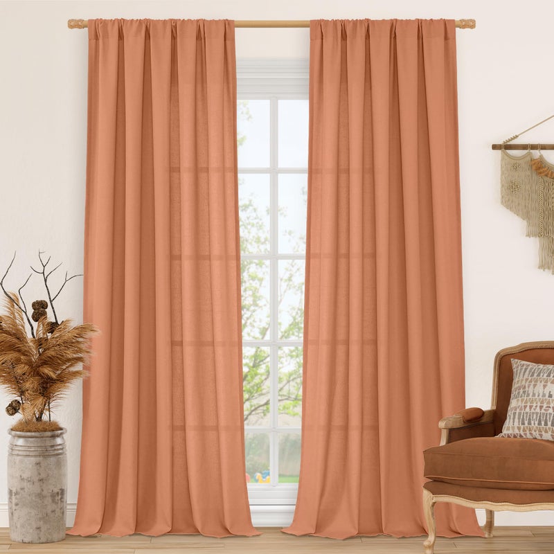LAMIT Terracotta Linen Boho Curtains 84 inch Length 2 Panels, Light Filtering Burnt Orange Drapes Rod Pocket Western Rustic Panels for Bedroom/Living Room, 52 x 84 Inch - Image 1