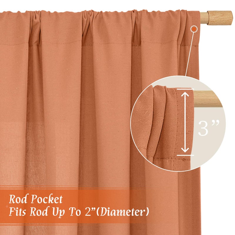 LAMIT Terracotta Linen Boho Curtains 84 inch Length 2 Panels, Light Filtering Burnt Orange Drapes Rod Pocket Western Rustic Panels for Bedroom/Living Room, 52 x 84 Inch - Image 3