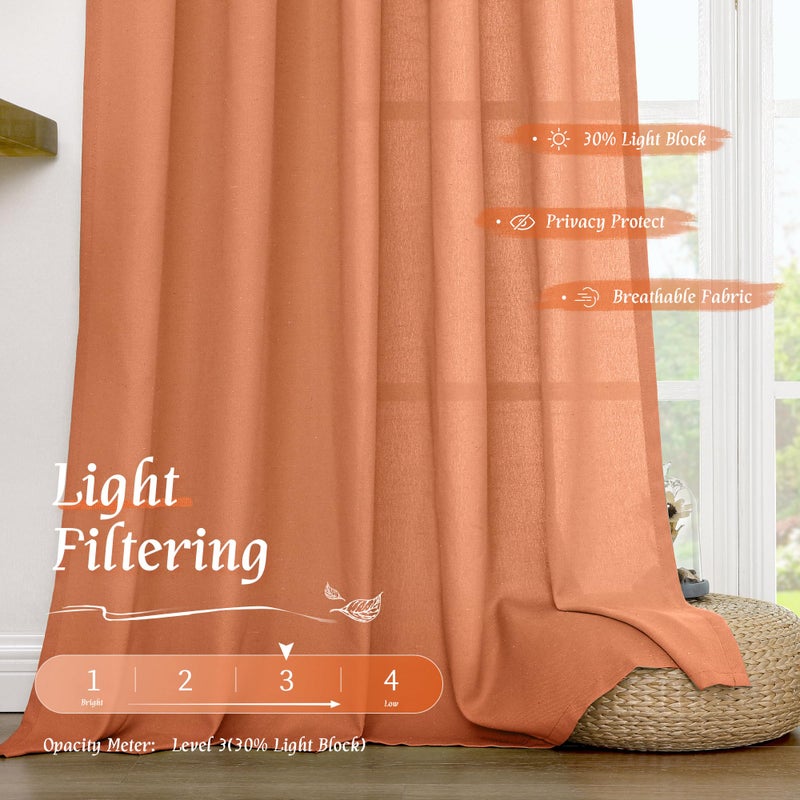 LAMIT Terracotta Linen Boho Curtains 84 inch Length 2 Panels, Light Filtering Burnt Orange Drapes Rod Pocket Western Rustic Panels for Bedroom/Living Room, 52 x 84 Inch - Image 4