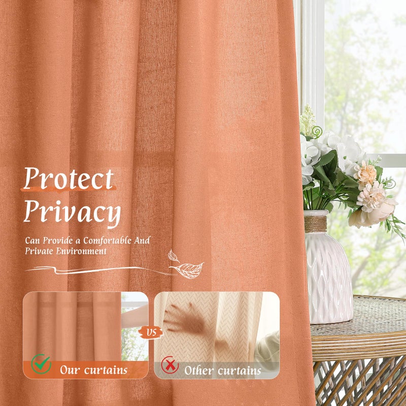 LAMIT Terracotta Linen Boho Curtains 84 inch Length 2 Panels, Light Filtering Burnt Orange Drapes Rod Pocket Western Rustic Panels for Bedroom/Living Room, 52 x 84 Inch - Image 5