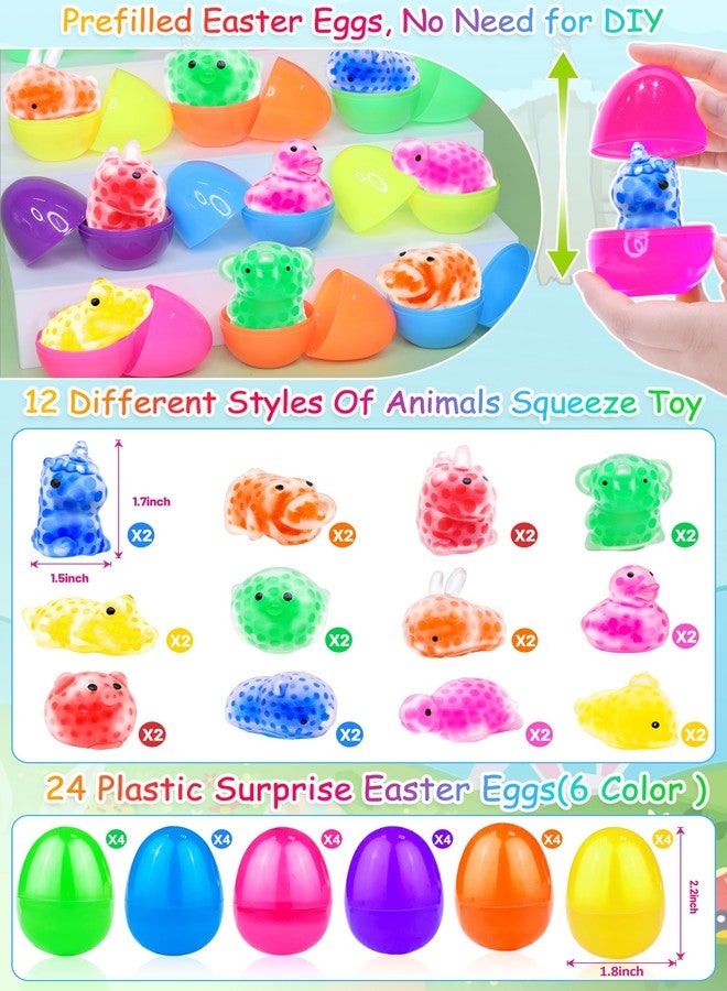 AMENON Easter Basket Stuffers 24 Pack Prefilled Easter Eggs with Stress Balls, 12 Styles Animals Fidget Toys Stress Relief Squeeze Squishies Toys for Kids Toddlers Easter Egg Fillers Hunt Party Favors Gifts - Image 2