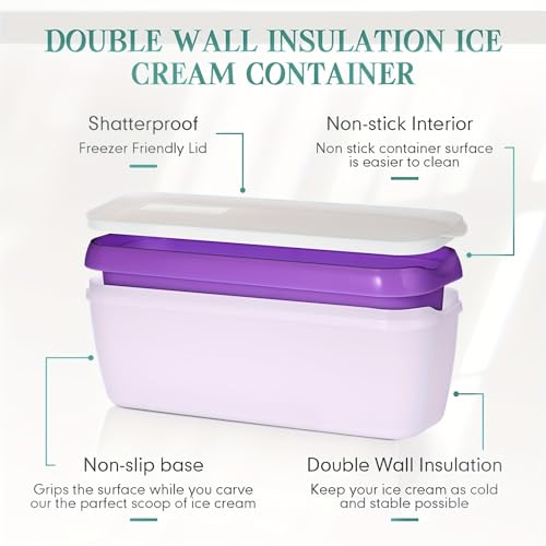 PERMAFROST Ice Cream Storage Box Container with Lid Food Storage Container - Freezer Container - Double Insulated Ice Cream Box (Purple) - Image 2