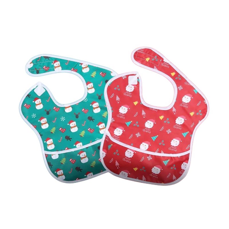 Little Dimsum Christmas Feeding Baby Bibs Waterproof Drool Christmas Bib Coverall 2 PCS Set Adjustable Closure for Babies Toddlers with Large Pocket (6-36 Months) - Image 1