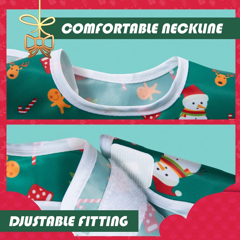 Little Dimsum Christmas Feeding Baby Bibs Waterproof Drool Christmas Bib Coverall 2 PCS Set Adjustable Closure for Babies Toddlers with Large Pocket (6-36 Months) - Image 2