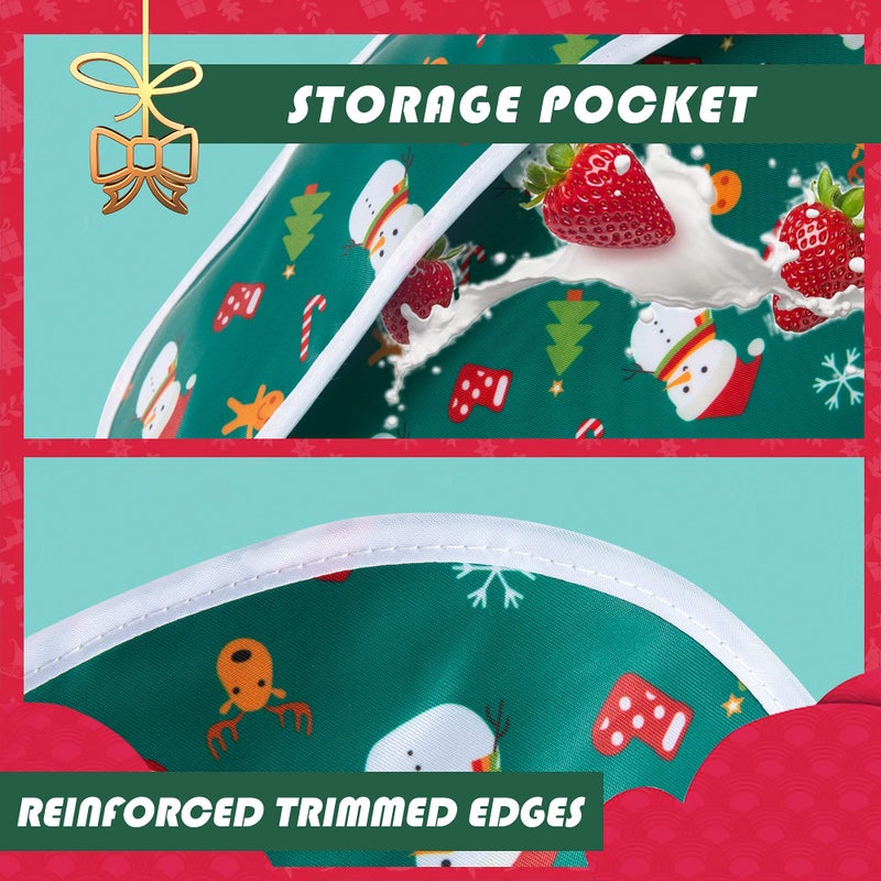 Little Dimsum Christmas Feeding Baby Bibs Waterproof Drool Christmas Bib Coverall 2 PCS Set Adjustable Closure for Babies Toddlers with Large Pocket (6-36 Months) - Image 3