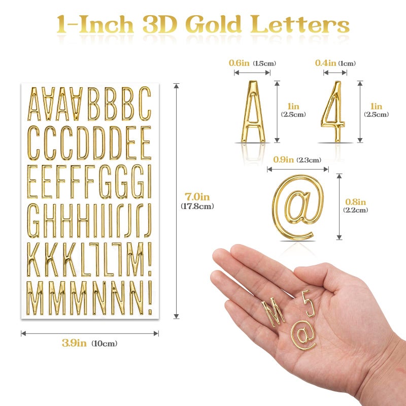 Dizdkizd 1 Inch 3D Gold Letter Stickers, Small Foam Puffy Alphabet Number Decals for Scrapbooking, Grad Cap Decorations, DIY Crafts, Personalized Presents - 3 Sheets - Image 2