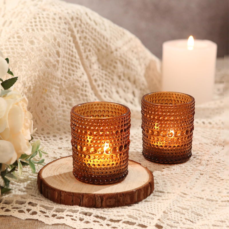 TRIRITE 24pcs Amber Votive Candle Holders for Table, 2x2.5in Vintage Glass Small Tea Light Candles Holders for Home Decor, Tealight Candle Holder Decor for Wedding Centerpieces Baby Shower - Image 4