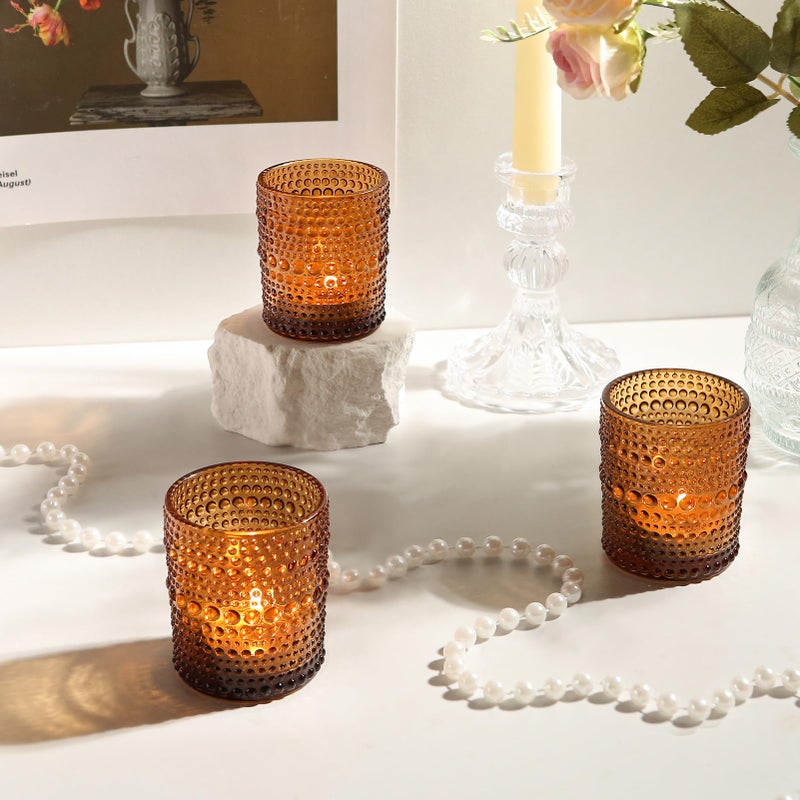 TRIRITE 24pcs Amber Votive Candle Holders for Table, 2x2.5in Vintage Glass Small Tea Light Candles Holders for Home Decor, Tealight Candle Holder Decor for Wedding Centerpieces Baby Shower - Image 5