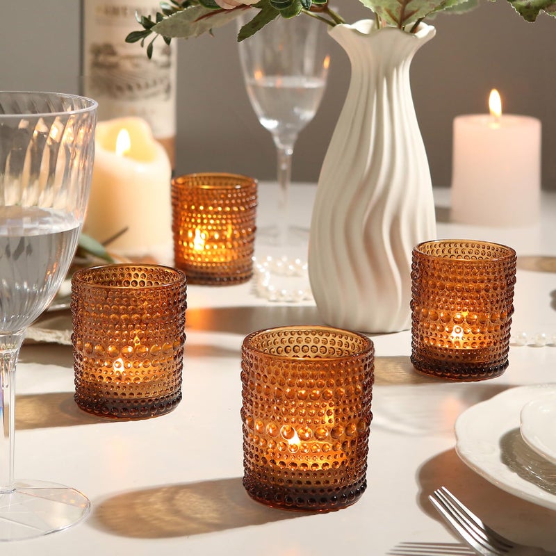 TRIRITE 24pcs Amber Votive Candle Holders for Table, 2x2.5in Vintage Glass Small Tea Light Candles Holders for Home Decor, Tealight Candle Holder Decor for Wedding Centerpieces Baby Shower - Image 3