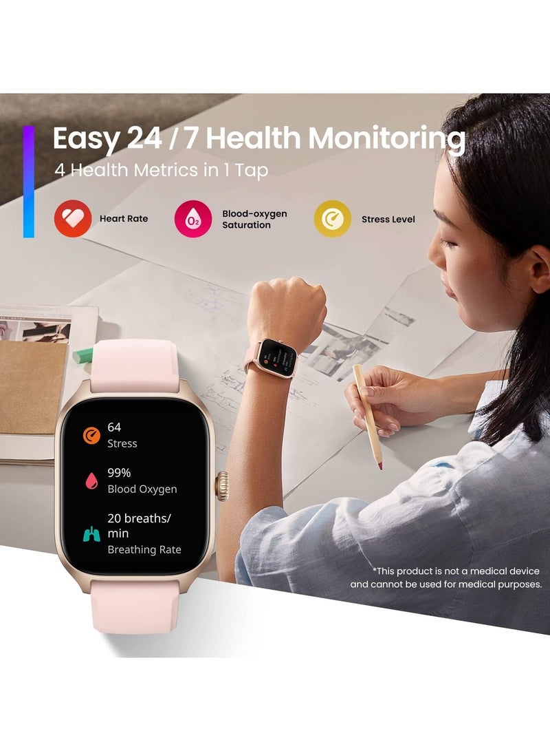 ريبنيو ساعة ذكية GTR4مع شاشة AMOLED مقاس 1.75 بوصة وإدارة الصحة على مدار الساعة طوال أيام الأسبوع ومكالمات هاتفية عبر البلوتوث وتخزين الموسيقى ونظام تحديد المواقع العالمي GPS وعمر البطارية 8 أيام وردي - Image 5