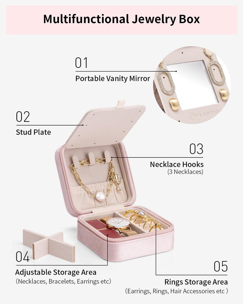 VLANDO Easter Basket Stuffers for Teen Girls, Travel Jewelry Case for Women, A Initial Jewelry Case, Mini Jewelry Travel Organizer Travel Essentials for Travel Gift- Letter A, Pink - Image 4