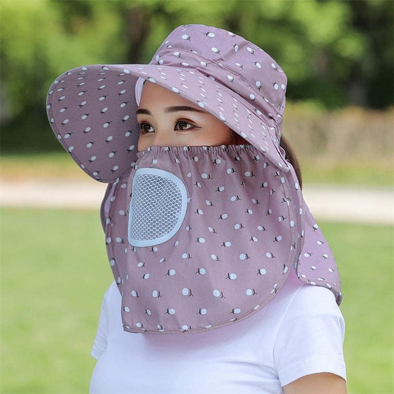 cheekyglo Women's Summer Wide rim Sun Ht with Fce Msk Neck Flp UV Protection Sun Cap for Outdoor Grdening Hiking-Grey - Image 2