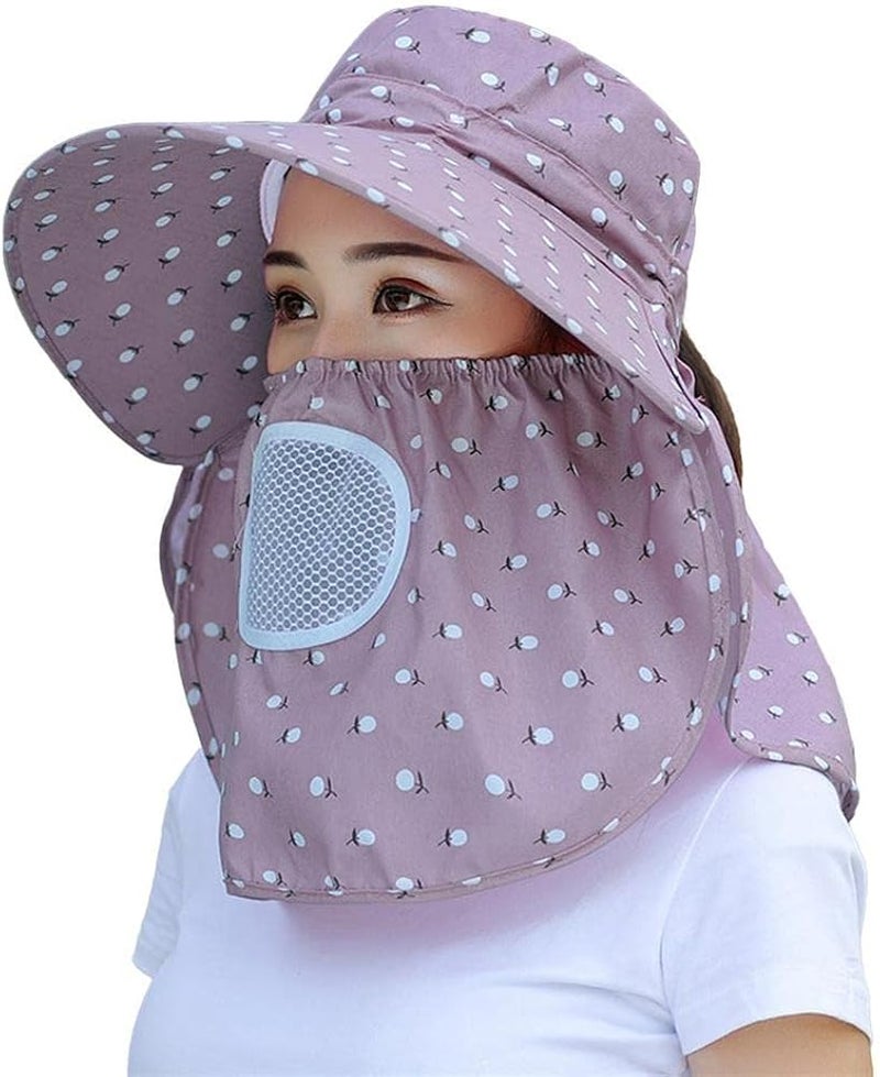 cheekyglo Women's Summer Wide rim Sun Ht with Fce Msk Neck Flp UV Protection Sun Cap for Outdoor Grdening Hiking-Grey - Image 1