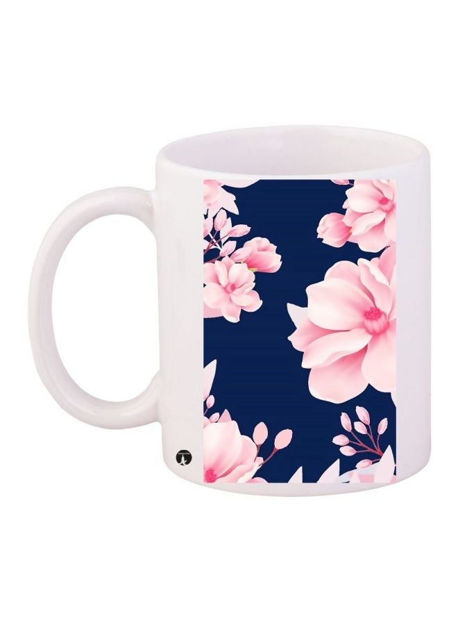 RYN Flower Printed Coffee Mug White/Blue/Pink 11ounce