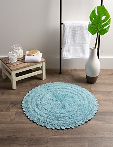 DII Crochet Collection Reversible Bath Mat, Round, 27.5" Diameter, Cameo Blue - Image 5