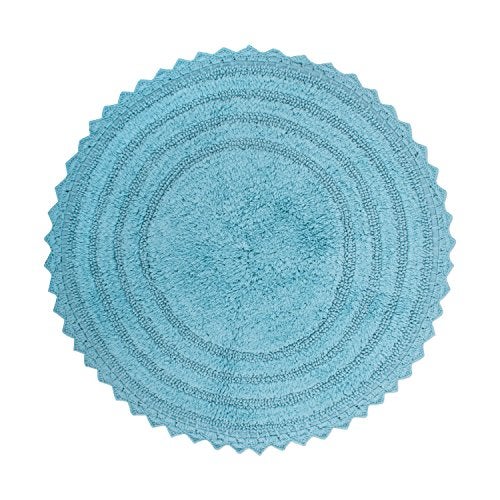 DII Crochet Collection Reversible Bath Mat, Round, 27.5" Diameter, Cameo Blue - Image 1