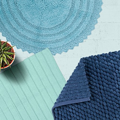 DII Crochet Collection Reversible Bath Mat, Round, 27.5" Diameter, Cameo Blue - Image 4