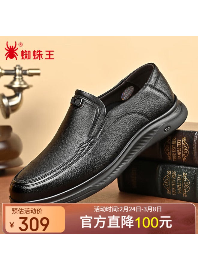 Spider King Men's Business Casual Shoes Soft Sheepskin Breathable Slip-on Work Leather Shoes Dad Shoes Black 44