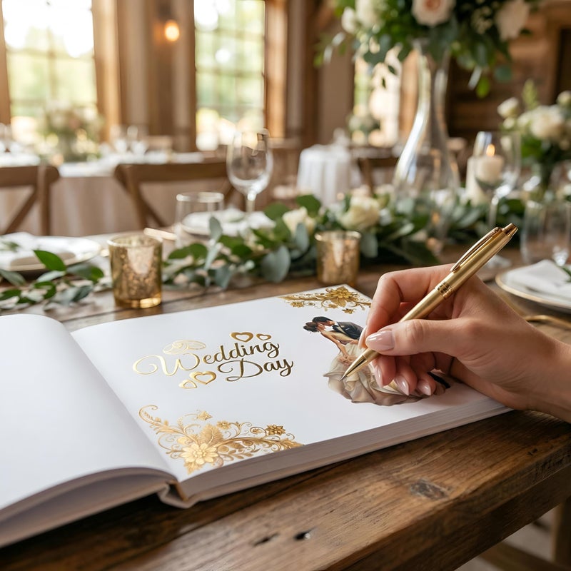 Wedding Guestbook - Elegant White Album with Photo Stickers and Sheets for Memories, Perfect Login Registry Book for Bride and Groom Celebration Party Decor (Model 2) - Image 3