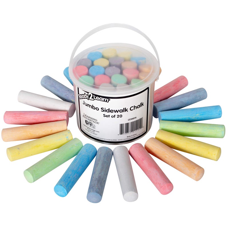 READY 2 LEARN Jumbo Sidewalk Chalk | Set of 20 | 9 Colors | Washable and Non-Toxic | Bulk Set of Chalk for Kids - Image 1