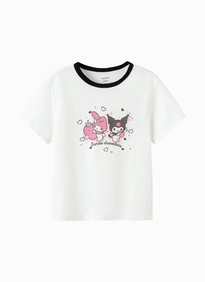 Kids Girls Round v-neck short-sleeved T-shirt