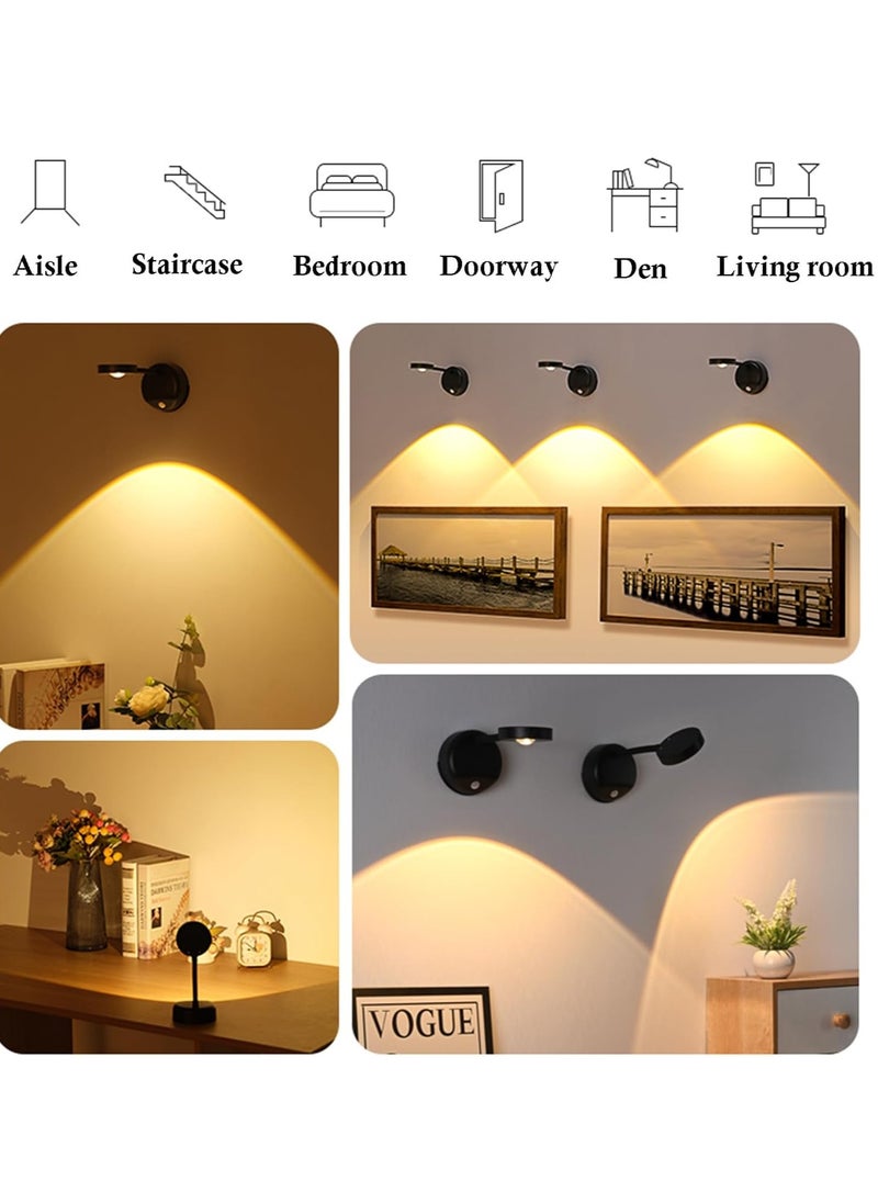 Milatech Motion Sensor Picture Light LED Cat-Eye Bulb Wall Sconce 360° Rotation Rechargeable for Hallway Wall Stair Kids Room  - Image 2