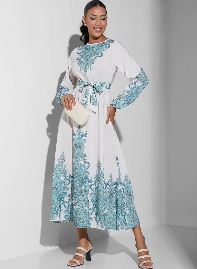 Namshi x Modanisa Tie Detail Printed Dress