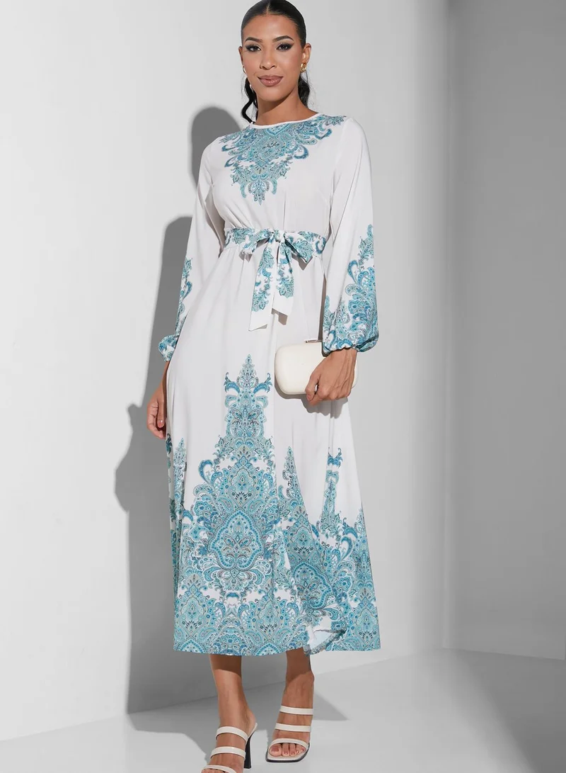 Namshi x Modanisa Tie Detail Printed Dress
