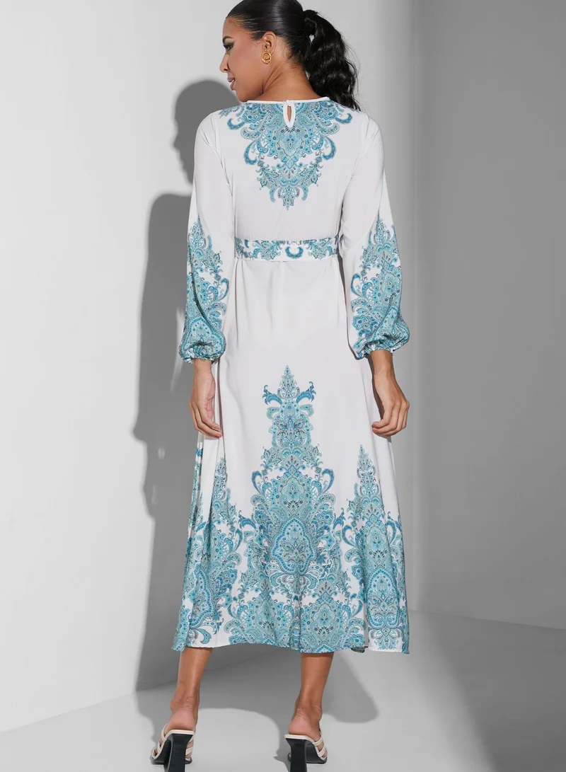 Namshi x Modanisa Tie Detail Printed Dress
