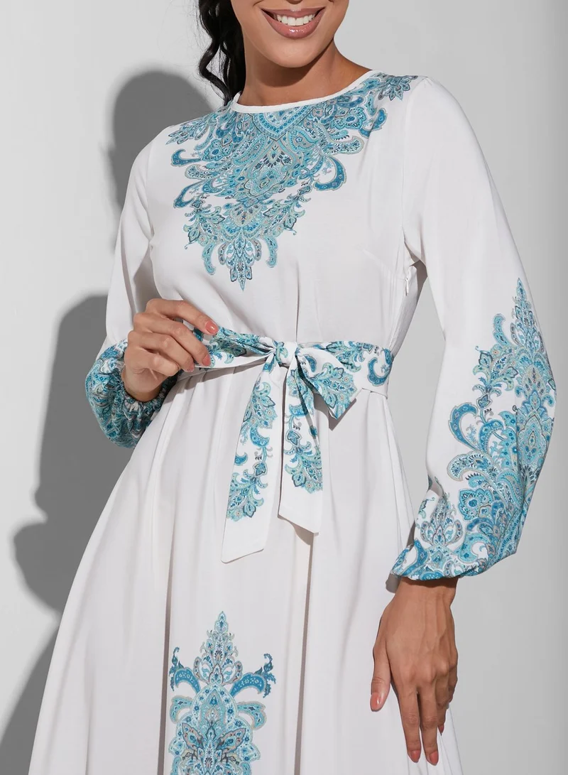Namshi x Modanisa Tie Detail Printed Dress