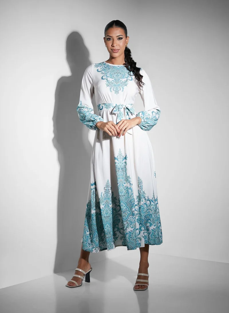 Namshi x Modanisa Tie Detail Printed Dress