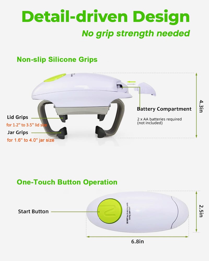 Voyage Bees Electric Jar Opener for Arthritis Hands, Automatic Glass Jar Opener for Seniors, Bottle Opener for Weak Hands RA Suffers, Powerful Kitchen Gaget Suitable for Different Sizes of Jars - Image 5
