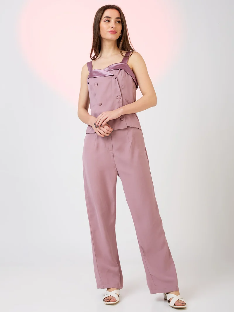 globus Women Sweetheart Neck Strappy Shoulder Double Breasted Workwear Jumpsuit