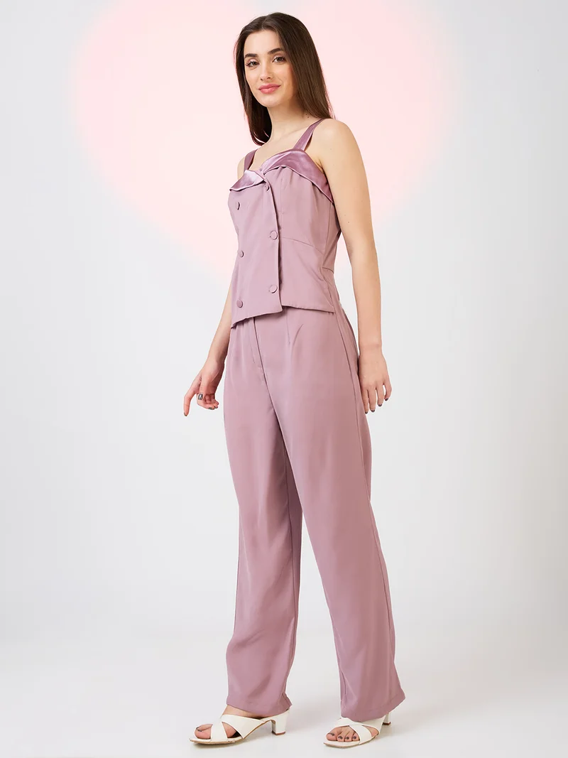 globus Women Sweetheart Neck Strappy Shoulder Double Breasted Workwear Jumpsuit