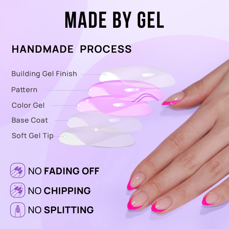 BTArtbox French Tip Press On Nails Almond - BTArtbox Hot Pink Short Stick On Nails for Women, Glue On Nails with Nail Glue in 16 Sizes - 32 Soft Gel Fake Nails Kit, Berry French - Image 5