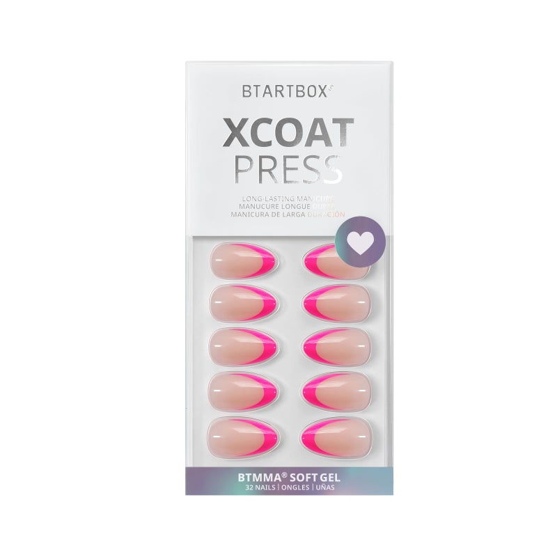 BTArtbox French Tip Press On Nails Almond - BTArtbox Hot Pink Short Stick On Nails for Women, Glue On Nails with Nail Glue in 16 Sizes - 32 Soft Gel Fake Nails Kit, Berry French - Image 4