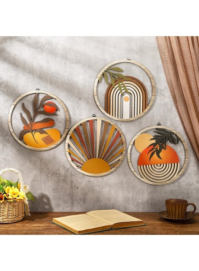 4 قطع من فن الحائط البوهيمي الخشبي الدائري لتزيين الحائط، معلق بشكل مجوف، ديكور غرفة الأطفال، تصميم هندسي ريفي معلق، 10 بوصات، خشبي جمالي بسيط، مناسب للشقة، غرفة النوم، الحمام، هدية (أنيقة) - Image 2