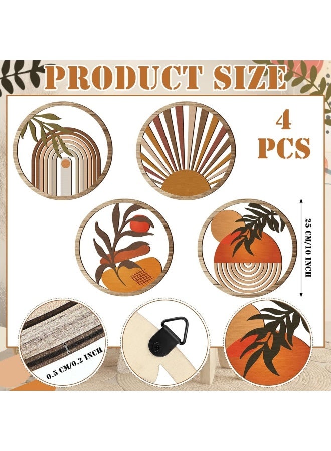 4 قطع من فن الحائط البوهيمي الخشبي الدائري لتزيين الحائط، معلق بشكل مجوف، ديكور غرفة الأطفال، تصميم هندسي ريفي معلق، 10 بوصات، خشبي جمالي بسيط، مناسب للشقة، غرفة النوم، الحمام، هدية (أنيقة) - Image 3