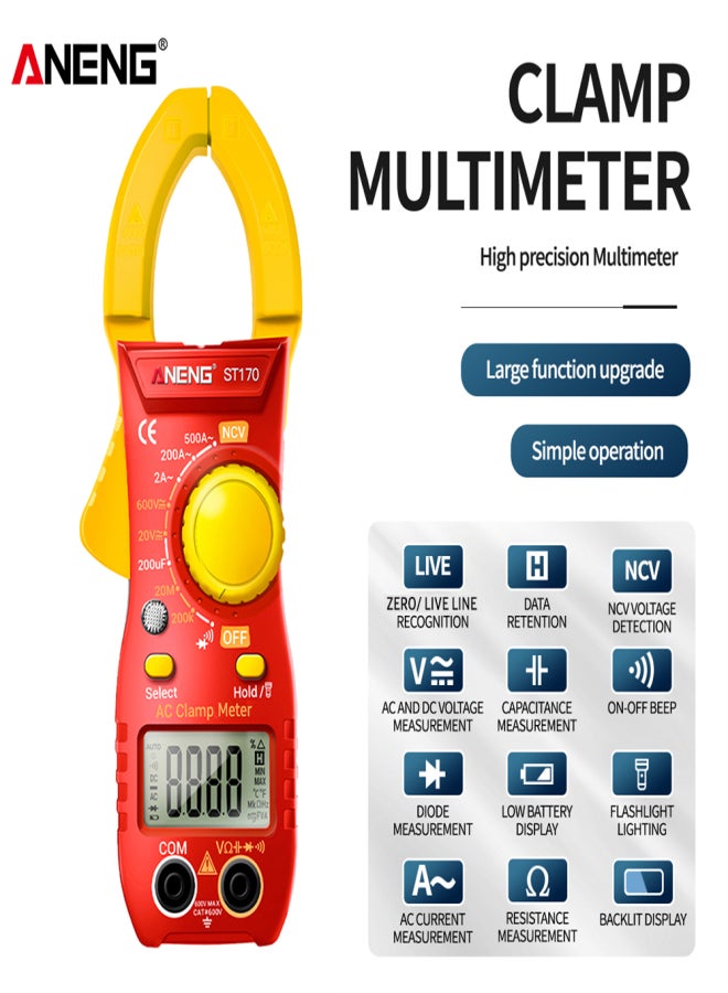 ANENG ST170 Smart Clamp Meter 1999 Counts Auto-ranging Digital Multimeter LCD Screen AC DC Voltage AC Current Tester LED Flashlight NCV Induction Voltage Meter Resistance Capacitance Diode Testing - Image 4