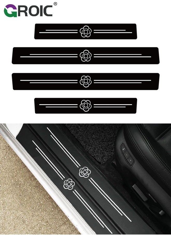 GROIC 4PCS Car Carbon Fiber Door Sill Protector Rear Bumper Protector Guard, Universal Black Rubber Scratch Resistant Umbrella Pattern, Door Sill Protector Accessories Trim Cover for SUV/Car  - Image 1