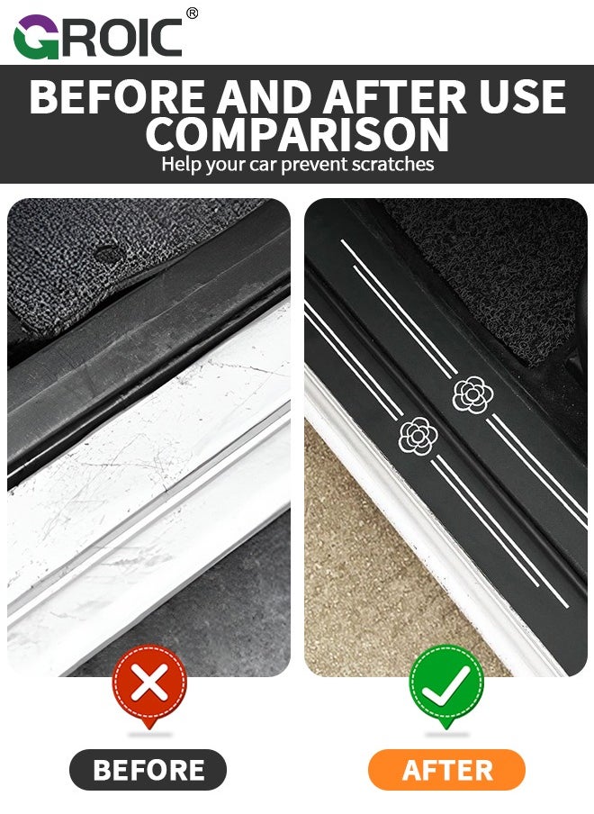 GROIC 4PCS Car Carbon Fiber Door Sill Protector Rear Bumper Protector Guard, Universal Black Rubber Scratch Resistant Umbrella Pattern, Door Sill Protector Accessories Trim Cover for SUV/Car  - Image 3